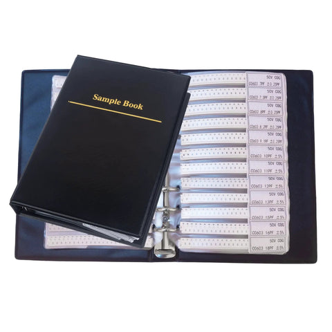 Pro Level 0603 SMD Capacitor Assortment Kit Featuring 3200 Components Stored In A Rugged Organizer Folio with sample book.
