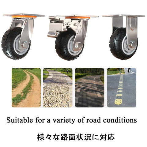 Built Tough 4 Inch Heavy Duty Rubber Casters Set Two Locking Swivel Wheels Plus Two Fixed Rollers suitable for various surfaces.