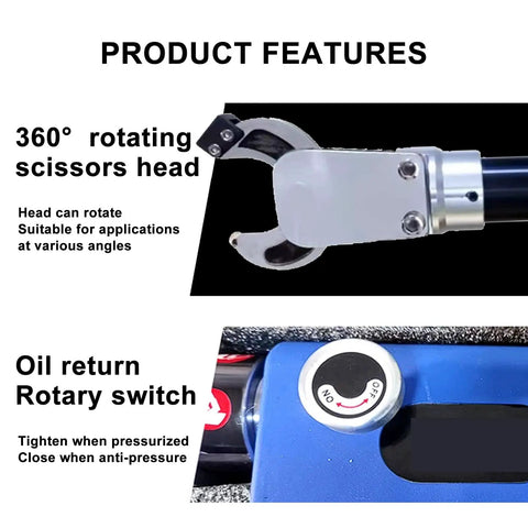Rechargeable Cable Cutter Kit With Two Removable Batteries Electric Hydraulic Wire Cutter For Copper Aluminum And Armored Cables Up To 65mm, featuring 360° rotating scissors head and oil return rotary switch.