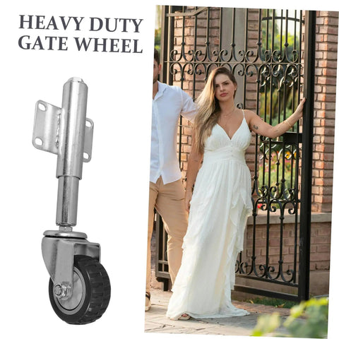 Heavy Duty Gate Helper Wheel With Spring Shock Absorber And Rugged Steel Swivel Caster for smooth yard gate operation.