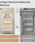 3 Tier Hanging Closet Organizer With Adjustable Detachable Shelves And Clear Window Panels For No Sweat Storage Socks Hats Gear Clean And Crisp Quick Grab Setup shows side-by-side comparison, highlighting clear PVC window and built-in support rod.