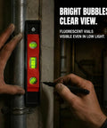 Spirit Level, New Yellow Level 23CM with three bright bubble vials, used for manual leveling in low light conditions.