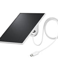 Hassle Free 3W Solar Panel For Wireless Outdoor Security Cameras With 7FT Type C Charging Cable, black panel with white cord.