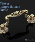Top Shelf Antique Bronze Drop Bail Cabinet Hardware 3 Inch Centers Kitchen Drawer Pulls with flower design, zinc alloy material.