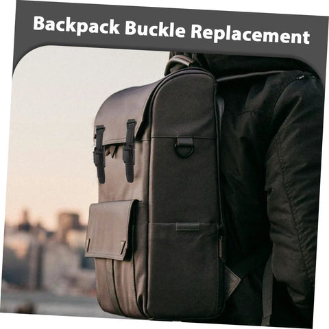 10 Sets Adjustable Backpack Buckles With Plastic Strap Clips Quick Release Replacement shown on black backpack