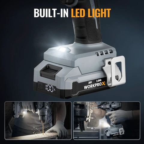 Pro Grade Two Speed Cordless Drill And Impact Driver Combo Kit With Two Long Lasting Lithium Ion Batteries, features built-in LED light.