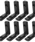 Level Up Your Build With These Sick L-Shape Interior Corner Connectors For 2020 T-Slot Aluminum Profiles, Featuring Hella Secure Concealed Hardware And Perfect 90 Degree Angles For Shelves, Cabinets And Workbenches with ten black zinc alloy connectors.
