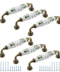 Fresh Vintage Ceramic Door Knobs And Tight Antique Bronze Drawer Pulls For Kitchen And Dresser Grab Handle With Green Flower Print Design six pack with mounting screws