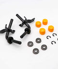 Pro Grade Steering Spindle Kit Replacement For John Deere Lawn Mowers includes black spindles, orange caps, and bearings.