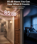85 dB alarm sound indicator in smoke-filled hallway, highlighting Wireless Interconnected Smoke Detectors 10 Year Battery 6 Pack.
