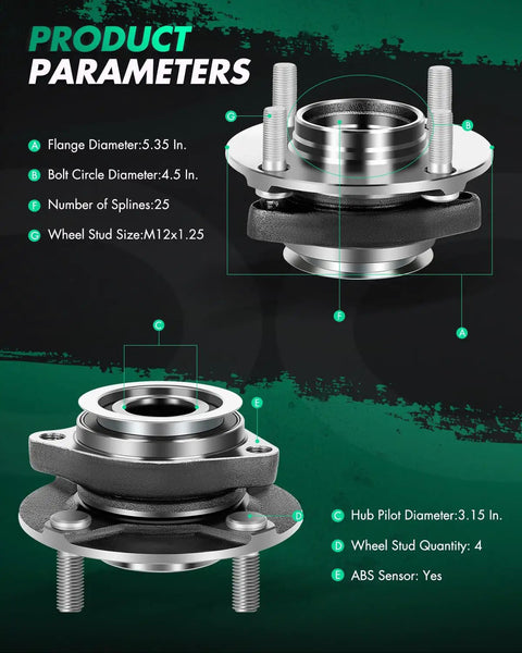 Built Tough Front Wheel Hub Assembly Pair For 2007 2011 Nissan Versa with detailed product parameters and dimensions.