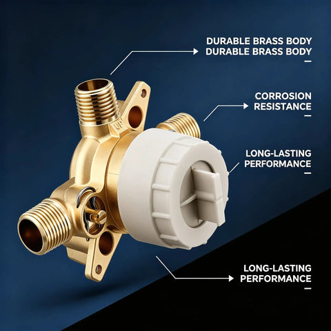Heavy Duty Brass Three Port Shower Mixing Valve With Pressure Balancing Technology, durable brass body and corrosion-resistant components.