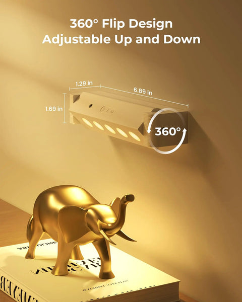Rechargeable Indoor LED Spotlight Kit With Smart Auto Timer 5500mAh Battery 3 CCT Dimmable Uplights mounted on wall with gold elephant