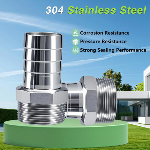 Heavy Duty Stainless Steel Hose Barb Fittings 1-1/2 Inch to 1-1/2 Inch NPT Male Threaded Connectors for Water Air Gas Lines 2 Pack