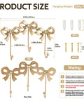 Heavy Duty Gold Bow Knot Wall Hooks Dope Brass Triple Coat Hanger Badass Metal Door Organizer size 8.07x5.7in with weight limit.