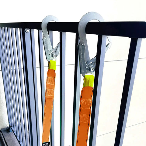 Heavy Duty Fire Escape Ladder With Two Heavy Hooks, 33.1 Feet Emergency Rope Ladder For 3 To 5 Story Homes attached to railing
