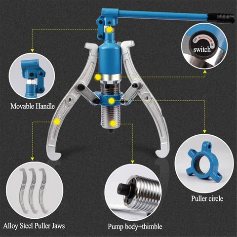 Heavy Duty Hydraulic Gear Puller And Three Jaw Bearing Separator With Badass Torque for Hubs Flanges And Gears with alloy steel jaws.