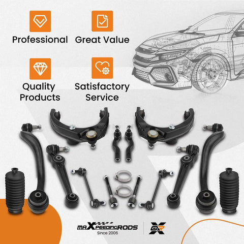 14 Piece Front Suspension Replacement Kit For Ford Fusion And Mercury Milan showing control arms and tie rods