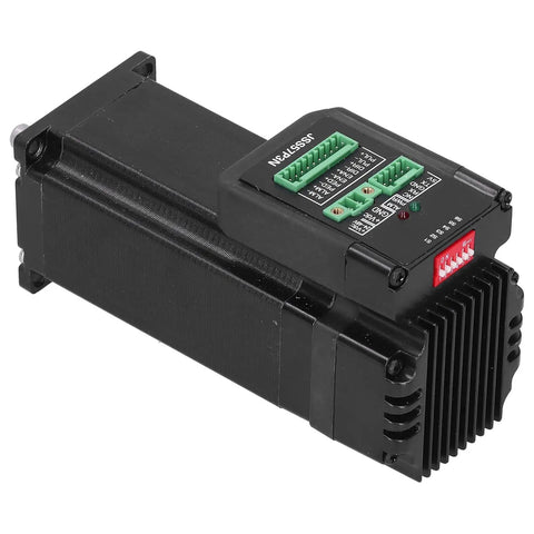 Built Different Integrated Closed Loop Stepper Motor With Zero Drama Thermal Management and Rock Solid Step Accuracy for Serious Engineering Applications and Pro Motion Projects, black metal housing, side view.
