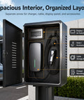Heavy Duty Steel EV Charger Enclosure With Lockable Faceted Door Weather Resistant Outdoor charging station with organized layout.
