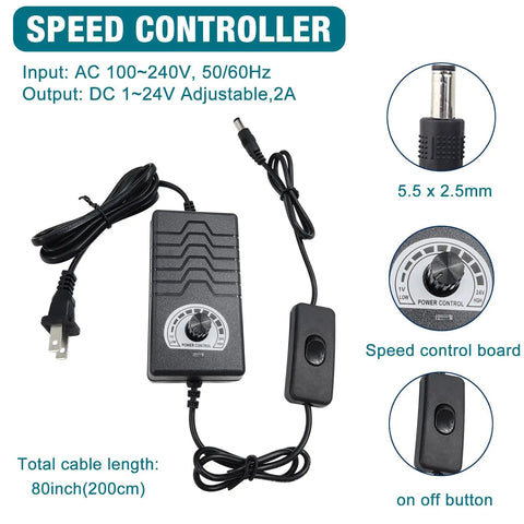 Speed controller for 24V Reciprocating Linear Actuator With Suction Cup And Speed Controller, shown with power control knob and cable