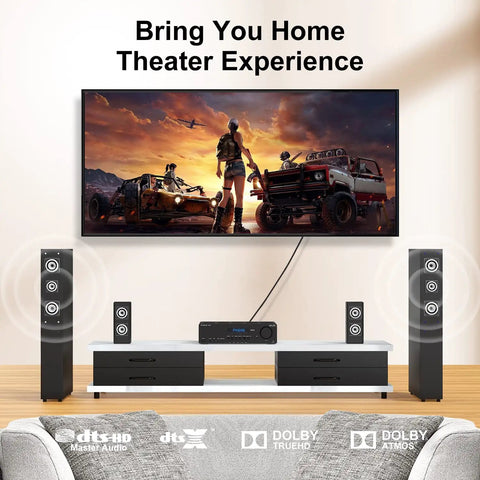 Solid 24K Gold Plated Toslink Optical Audio Cable 10 Feet High Speed Digital Fiber Optic SPDIF Cord For TV Soundbar And Home Theater Hookup in living room setup.