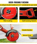 Badass 1800W Electric Concrete Saw Fully Loaded With Killer 14 Inch Diamond Blade Wet Dry Multi Function Circular Saw showing wet cutting features and double handles.
