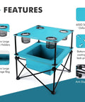 Lightweight Portable Camping Picnic Table With 4 Cup Holders And Carry Bag, blue 600D Oxford, storage bag, anti-slip legs.