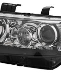 Close-up of Headlights Assembly With Black Housing Replacement For Acura TSX 2004 2005 Halogen Bulbs AC2518106 AC2519106