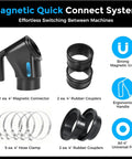 4 Inch Dust Collection Fitting Kit With Magnetic Handle For Woodworking Vacuum Systems components including magnetic connector and rubber couplers.