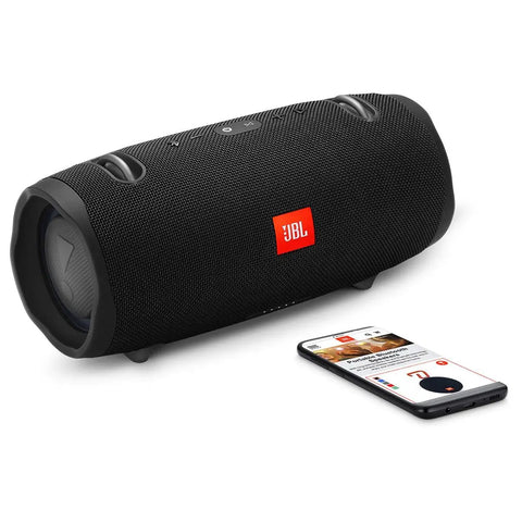 Xtreme 2 Waterproof Portable Bluetooth Speaker Built Like A Beast With 40W 4 Way Sound And A 10000mAh Battery Delivers Up To 15 Hours Of Playtime IPX7 Rugged Outdoor Ready, shown with smartphone