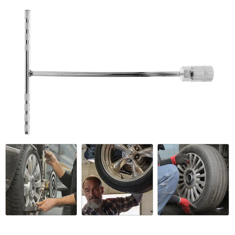 T Handle Socket Wrench Set with Serious Grip for Lug Nuts and Auto Repairs, Portable steel tool for fasteners with side grip.