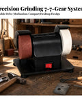 Compact Electric Tabletop Bench Grinder With Dual Wheels For Tough As Nails Sharpening Polishing And Quick Shop Upgrades A Killer Space Saving Tool Every Weekend Warrior Owns on a wooden workbench with tools.