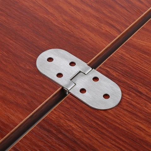 Folding Table Hinge Kit With Flush Mounted Self Supporting Stainless Steel Hinges for wood furniture or cabinets close-up view