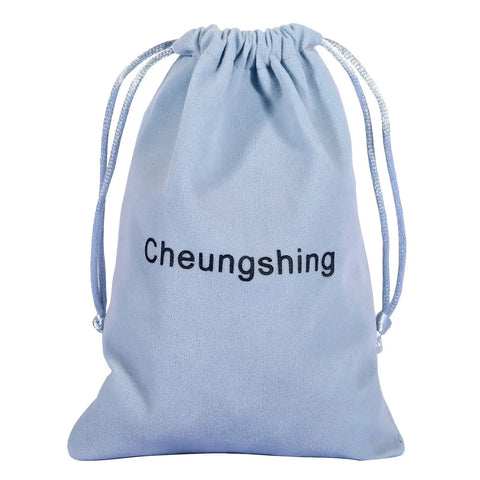 Cheungshing branded blue drawstring bag made of soft fabric, ideal for storing small items and accessories.