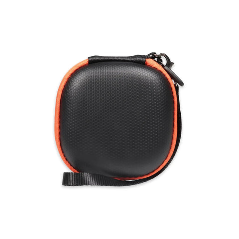 Slim Laser Tape Measure Case Tailored For Prexiso Lexivon And General Tool LTM1, black with orange trim, compact design.