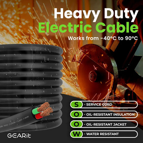 50 Ft 14/4 Gauge SOOW Portable Power Cable 600V heavy duty rubber lead for generators and motors with resistance features.