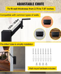 Tough As Nails Through The Wall Mail Drop Box with adjustable chute shown with installation hardware and wall compatibility.