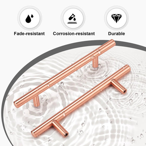 Rose Gold Cabinet Handles And Knobs Set Of 10 For Drawers Cabinets And Dressers 4 Inch Hole Centers 102mm on water surface