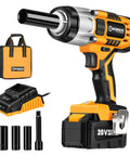 Cordless Half Inch Impact Wrench With 370 Foot Pounds Max Torque 0 To 2000 RPM Variable Speed 4Ah Battery and accessories