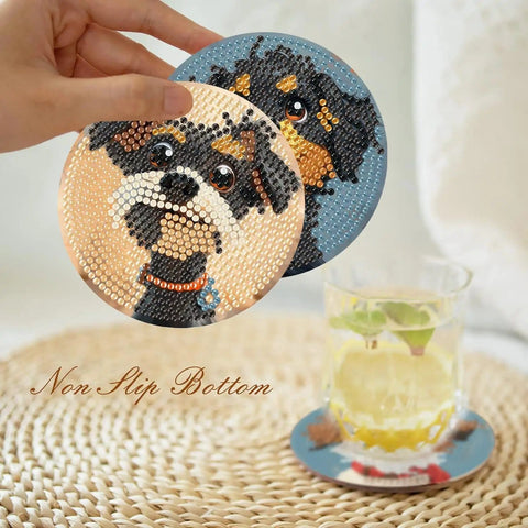 Dog Diamond Art Coaster Kit For Beginners With Holder DIY 8 Pack Diamond Painting Coasters Set Includes Cork Bases