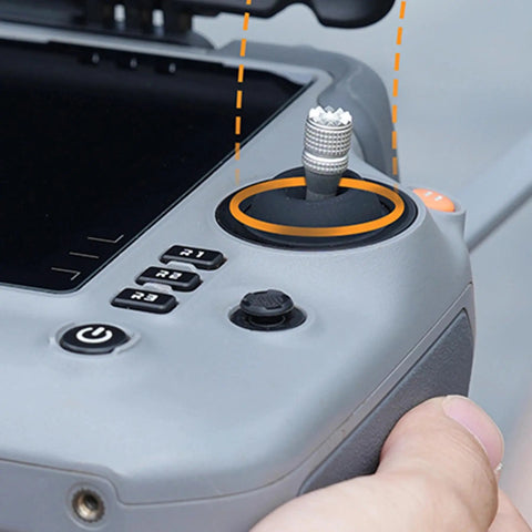 Close-up of Matrice 4 RC Plus 2 Controller Joystick Stick Replacement Titanium Anti Slip Pro Grade Rocker Grips installed