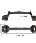 Sliding Barn Door Handles Set Of 4 In Dark Brown Cast Iron With Vintage Rustic Finish, shown in dimensions, 5.51 inch length