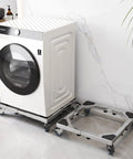 Heavy Duty All Stainless Steel Mobile Fridge Stand Base With Wheels For Washer Refrigerator And Dryer Adjustable Furniture Dolly From 16 To 26 3 8 Inches Easy To Move Sturdy Rolls Smoothly under washer in laundry room.