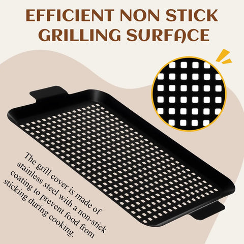 Heavy Duty Stainless Steel Grill Tray Set 3 Pack Nonstick Perforated Grill Baskets With Handles product feature