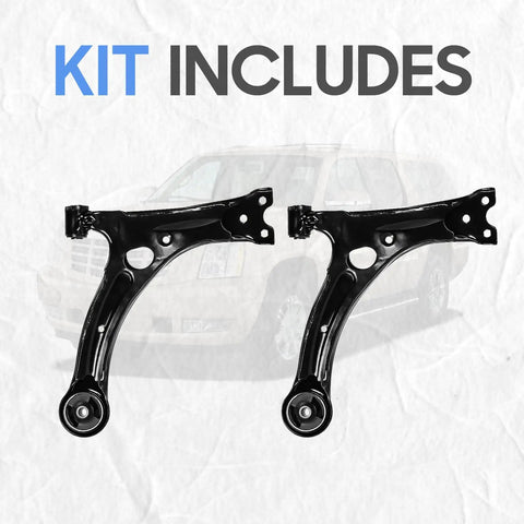 Fit New Lower Control Arms Ball Joints And Sway Bar Links Into Your Toyota Corolla Front End To Ditch The Clunking Noise And Roll Smooth With Zero Suspension Play - side view of lower control arms included in kit.