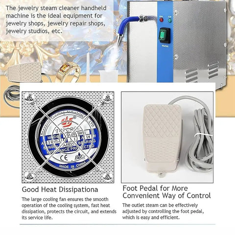 Hit Reset On Your Sparkly Gear With The 2L Heavy Duty Jewelry Steam Cleaner For Rings Watches And Dentures Pro Grade Silver Polisher with foot pedal control.