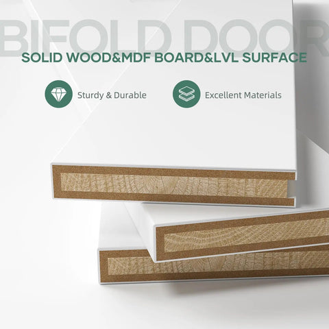 Modern White Bifold Barn Door 42X84 Inches features solid wood and MDF boards with LVL surface for durability.