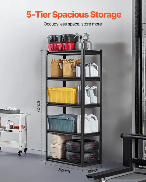 Heavy Duty Garage Storage Shelves 2000 Lb Weight Capacity 5 Tier Adjustable Utility Rack Shelf for storing tools and supplies, 72x32x18 inch.