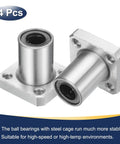 Pro Grade Lmk8Uu Linear Ball Bearings With 8Mm Bore And 15Mm Outer Diameter showcasing four chrome steel bearings with square flange.